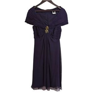 ​Tadashi Shoji 100% Silk Pleated Off Shoulder Dress Purple 8 Knee Length